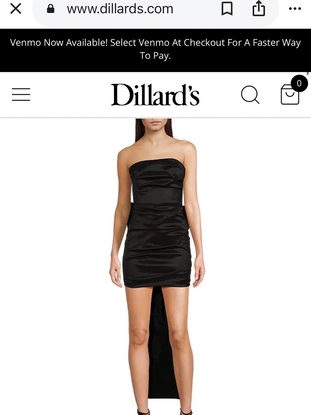 Strapless Black Satin High-Low Mini Dress